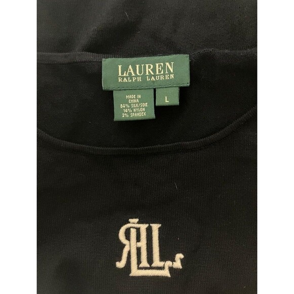 Lauren Ralph Lauren NWT Womens Tank Top  Black Silk Blend Large Embroidered LRL - Picture 4 of 9